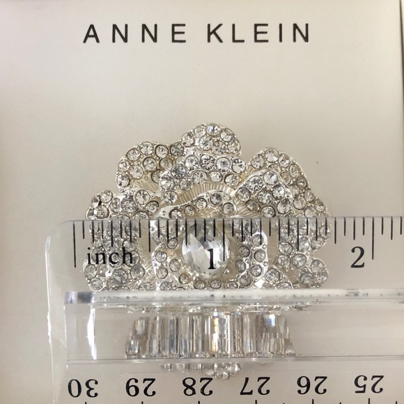 Anne Klein Rose Pin Brooch Silver with Clear Rhinestones Sparkly Lapel - Picture 6 of 6